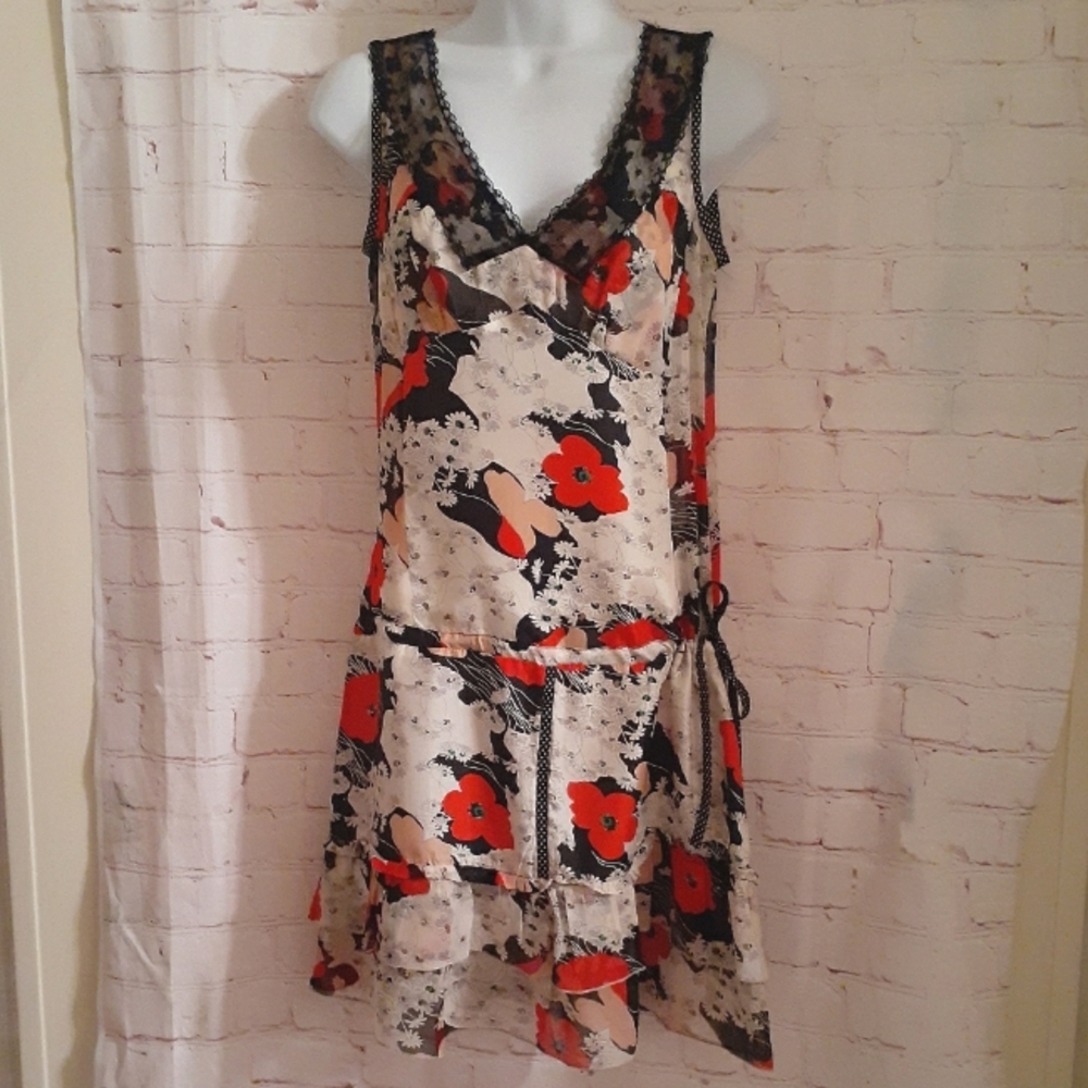 NWT Maje Paris Silk Floral Drop Waist Dress S